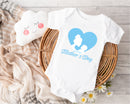 Personalised Mother's Day baby grow with Heart Silhouette design in blue, printed with baby's name