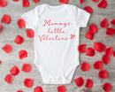 Mummy's little Valentine baby grow showing the printed design on the front