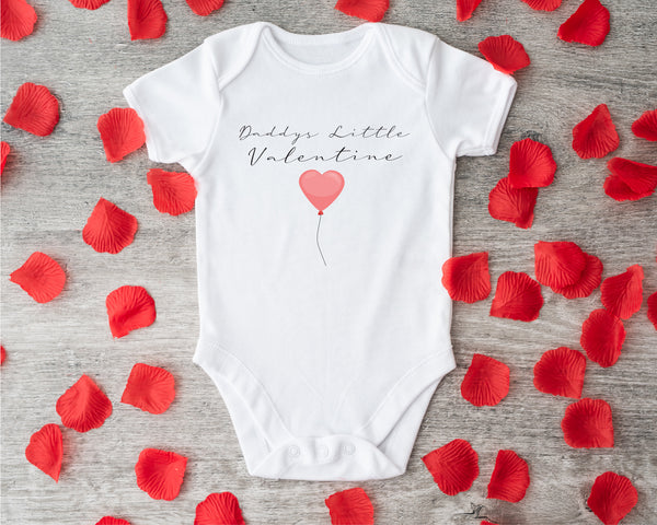 Daddy's little Valentine baby grow showing the printed design on the front
