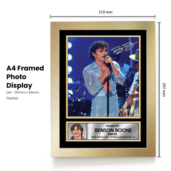 Benson Boone poster print shown in a gold frame, unofficial music wall art