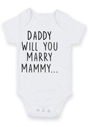 Flat mockup of the Daddy marry Mammy proposal design on a short-sleeve baby vest