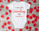 Our First Valentine's Day Daddy baby grow showing the printed design on the front
