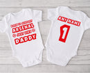 Personalised football baby grow with Born to Support Arsenal like Daddy design, personalised with baby's name