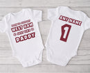 Personalised football baby grow with Born to Support West Ham like Daddy design, personalised with baby's name