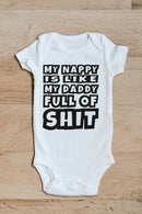 Nappy full of sh*t funny baby grow showing the printed design on the front