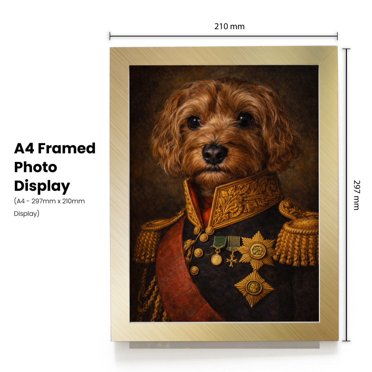 Personalised Pet Portrait – Your Dog or Cat as a Naval Admiral – Custom Print or Framed – Personalised Admiral pet portrait mockup, Version 1 – a dog or cat as a Naval Admiral