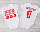 Personalised football baby grow with Born to Support Southampton like Daddy design, personalised with baby's name