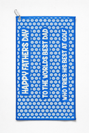 Happy Father's Day golf towel on a plain background