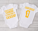 Personalised football baby grow with Born to Support Wolves like Daddy design, personalised with baby's name