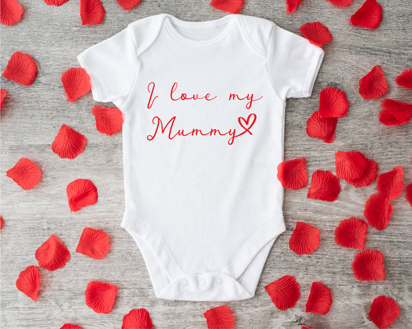 I love my Mummy Valentine's baby grow showing the printed design on the front