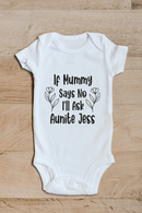 If Mummy says no ask Auntie baby grow showing the printed design on the front