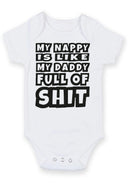 Flat mockup of the nappy full of sh*t funny design on a short-sleeve baby vest