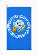 Clean my balls golf towel design 1 on a plain background