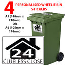 Personalised wheelie bin sticker design 18 shown on a wheelie bin