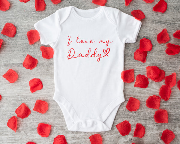 I love my Daddy Valentine's baby grow showing the printed design on the front