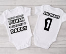 Personalised football baby grow with Born to Support Fulham like Daddy design, personalised with baby's name