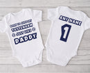 Personalised football baby grow with Born to Support Tottenham like Daddy design, personalised with baby's name