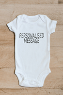 Personalised message baby grow showing the printed design on the front