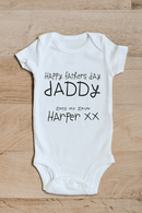 Happy Father's Day child's writing baby grow showing the printed design on the front