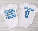 Personalised football baby grow with Born to Support Brighton like Daddy design, personalised with baby's name