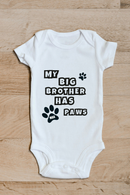 My Big Brother Has Paws baby grow showing the printed design on the front