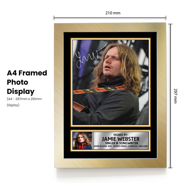 Jamie Webster poster print, design 1 shown in a gold frame, unofficial music wall art