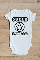 Super star baby grow with year showing the printed design on the front