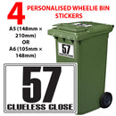Personalised wheelie bin sticker design 17 shown on a wheelie bin