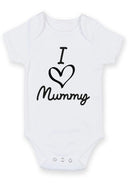 Flat mockup of the I heart Mummy design on a short-sleeve baby vest