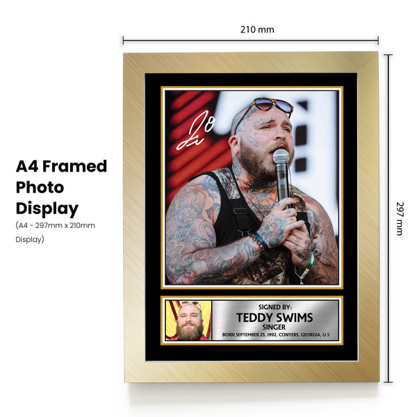 Teddy Swims poster print shown in a gold frame, unofficial music wall art