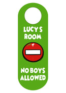 Personalised no boys allowed door hanger reading Lucy's Room