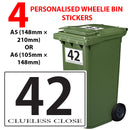 Personalised wheelie bin sticker design 4 shown on a wheelie bin