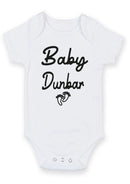 Flat mockup of the baby surname footprints design on a short-sleeve baby vest