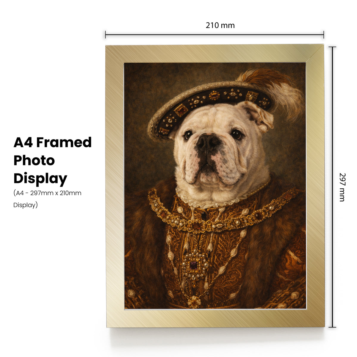 Personalised Pet Portrait – Your Dog or Cat as King Henry VIII – Custom Print or Framed – Personalised Henry VIII pet portrait mockup, Version 1 – a dog or cat as King Henry VIII