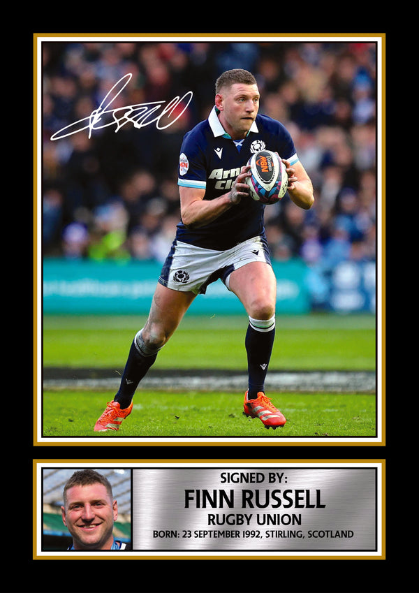 Finn Russell Printed Signature Poster – Scotland Rugby Union Star Wall Art – Scottish Rugby Player Wall Art Poster Print – Reproduction Print