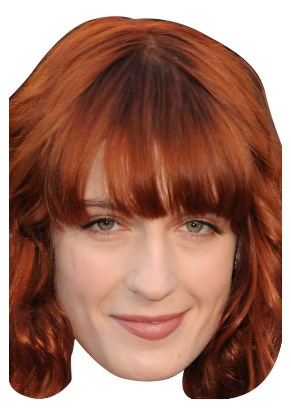 Florence Welch face mask – printed cardboard celebrity face mask on a white background, front view
