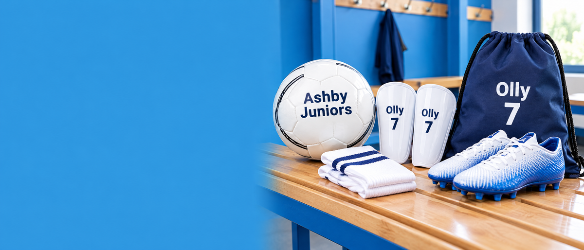 Personalised footballs, kids' shin pads, socks and boot bag collection banner