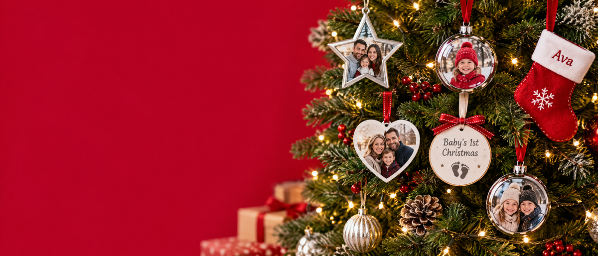 Personalised Christmas baubles and ornaments collection banner