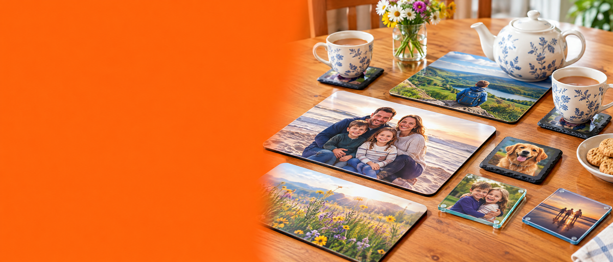 Personalised photo coasters and placemats collection banner