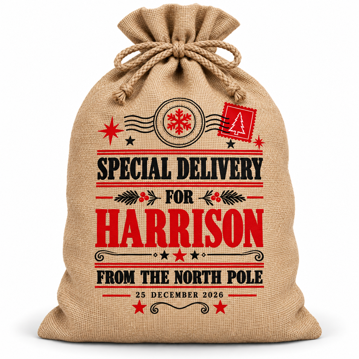Personalised Special Delivery Santa Sack XL EXTRA LARGE Custom Name white background mockup