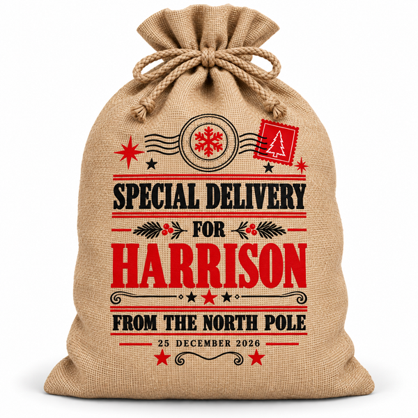 Personalised Special Delivery Small Hessian Santa Sack Custom Name – personalised Special Delivery Santa Sack XL EXTRA LARGE