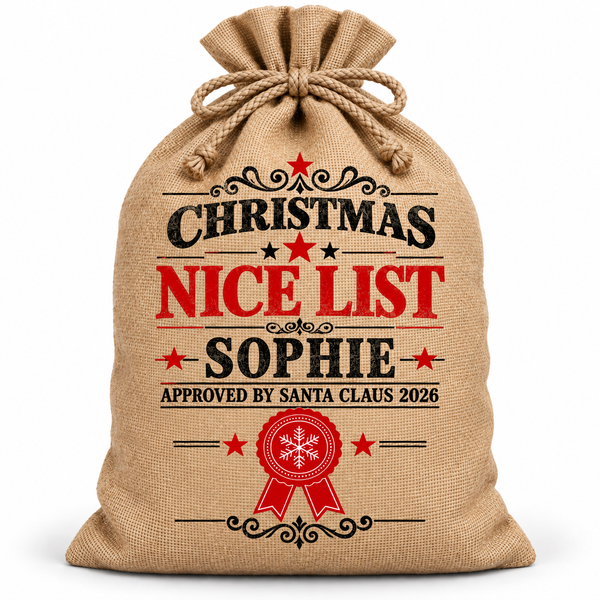 Personalised Nice List Sophie Santa Sack XL EXTRA LARGE Custom Name white background mockup