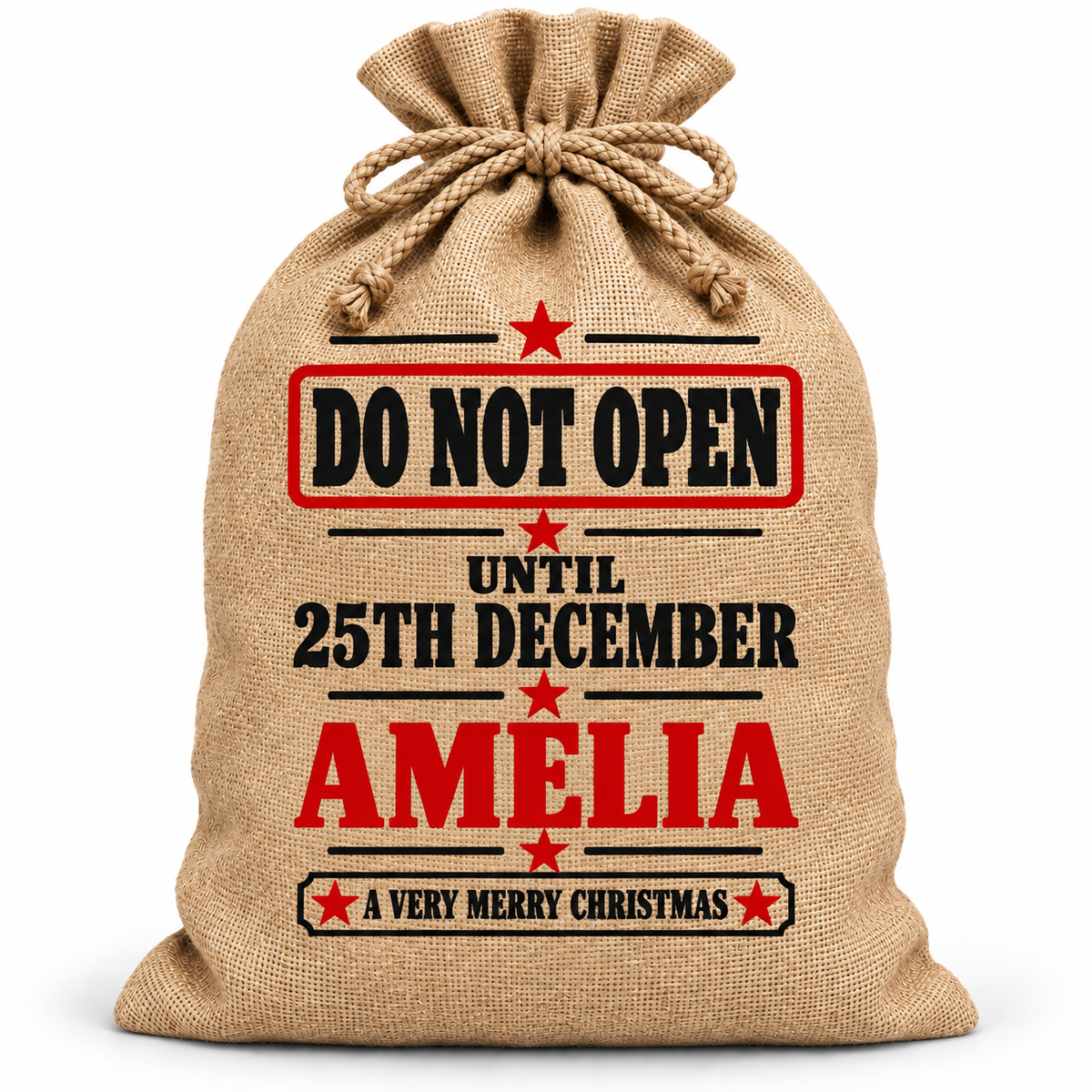 Personalised Do Not Open Amelia Santa Sack XL EXTRA LARGE Custom Name white background mockup