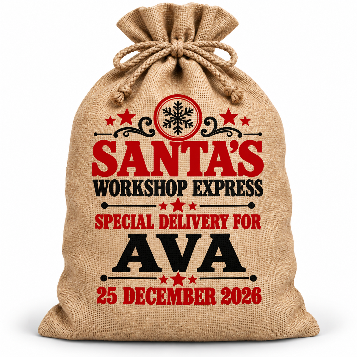 Personalised Santa's Workshop Express Santa Sack XL EXTRA LARGE Custom Name white background mockup