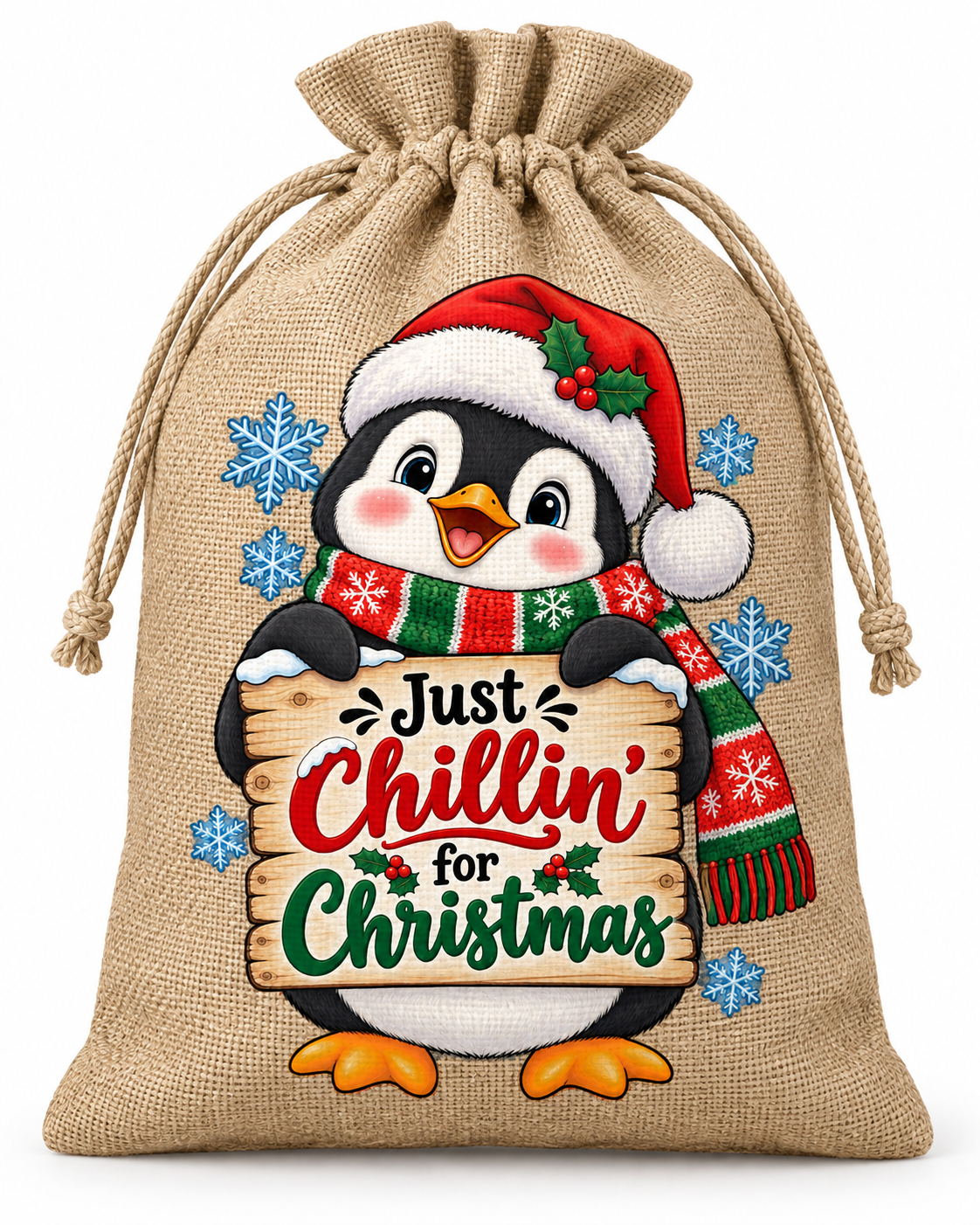 Personalised Just Chillin' for Christmas Santa Sack XL EXTRA LARGE Custom Name white background mockup