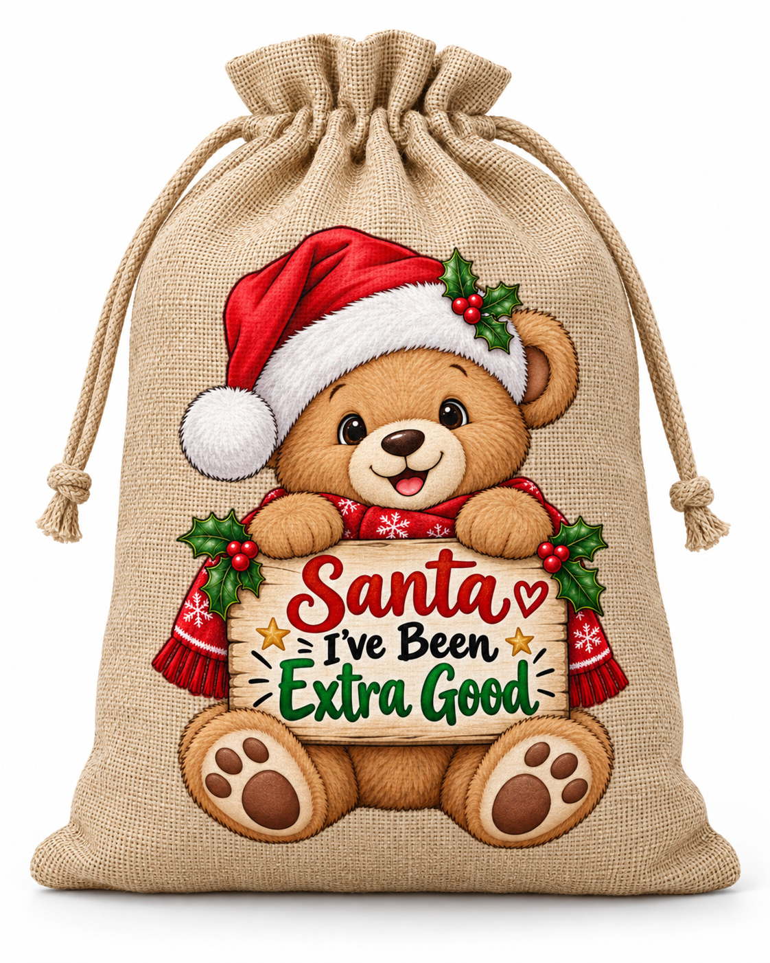 Personalised Santa I've Been Extra Good Santa Sack XL EXTRA LARGE Custom Name white background mockup
