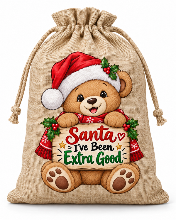 Personalised Santa I've Been Extra Good Santa Sack XL EXTRA LARGE Custom Name white background mockup