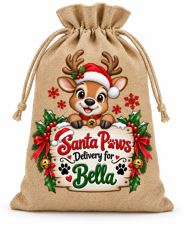Personalised Santa Paws Bella Santa Sack XL EXTRA LARGE Custom Name white background mockup