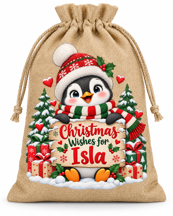 Personalised Christmas Wishes Isla Santa Sack XL EXTRA LARGE Custom Name white background mockup