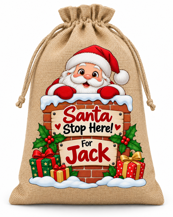 Personalised Santa Stop Here Jack Santa Sack XL EXTRA LARGE Custom Name white background mockup
